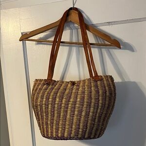 Vintage Brown and Tan Woven Tote Bag